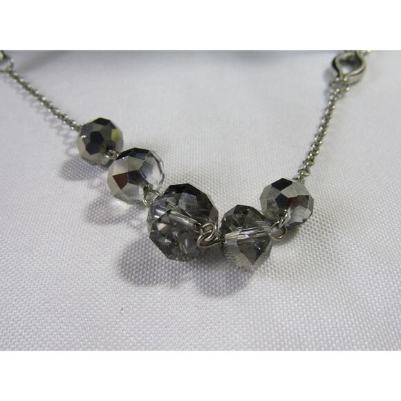 Gray Hematite Glass Crystal Silver Tone Necklace 32" Cottagecore Y2K Long Chain - Picture 3 of 8
